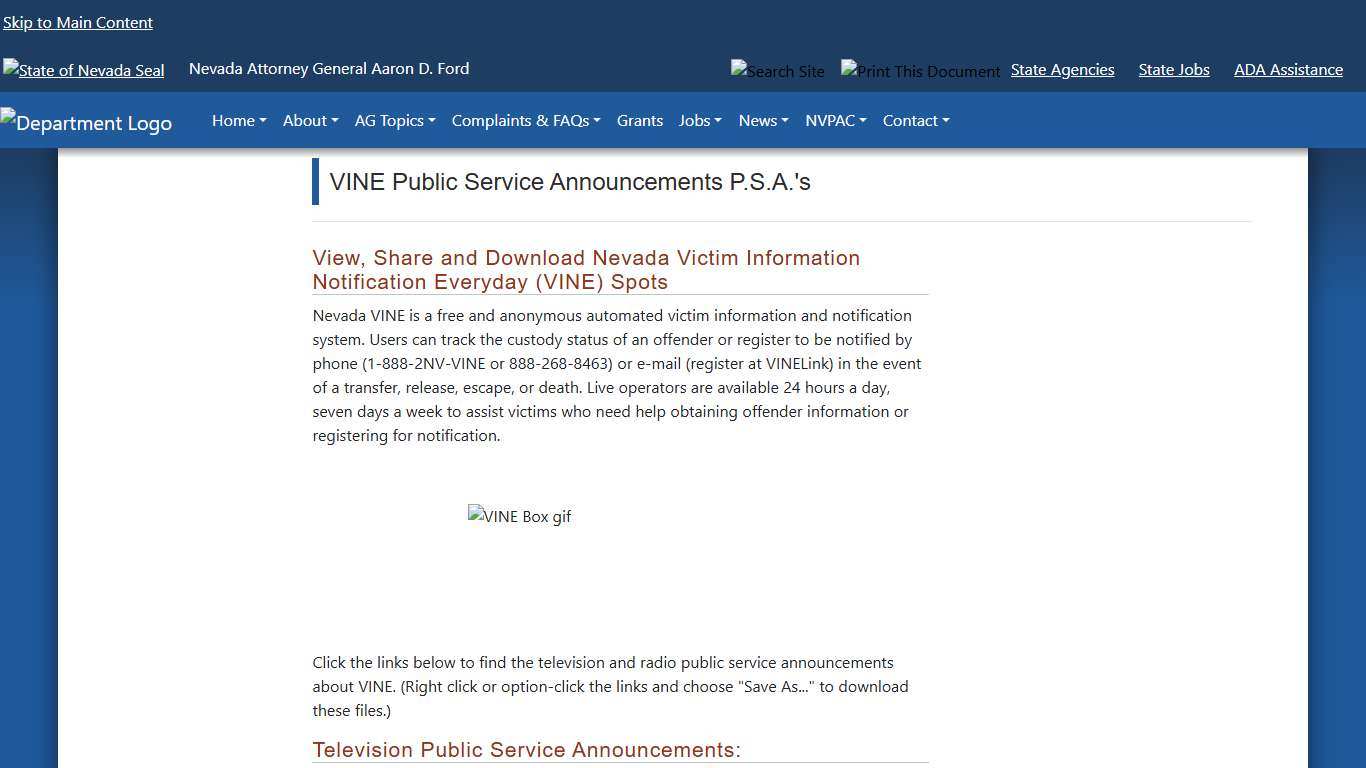 VINE Public Service Announcements P.S.A.'s